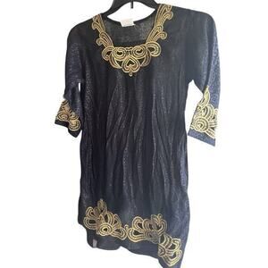 RAJI Black Animal print gold cutout embroidery tunic top witchy goth size M